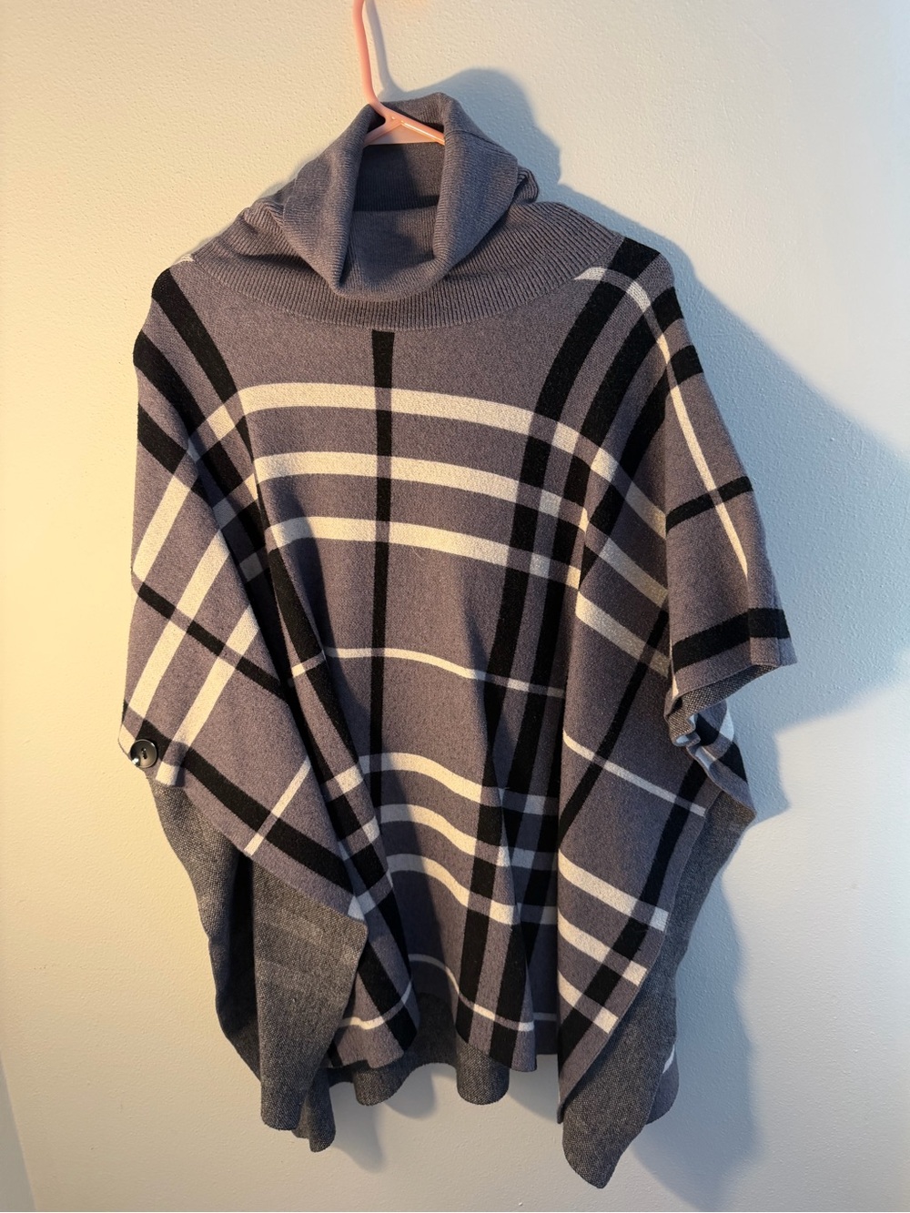 Boston Proper Gray Plaid Turtleneck Poncho Sweater